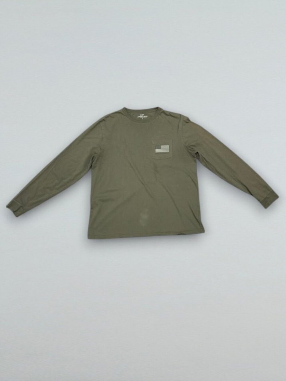 Men’s Olive Green American Flag Long Sleeve Pocket T-Shirt Large